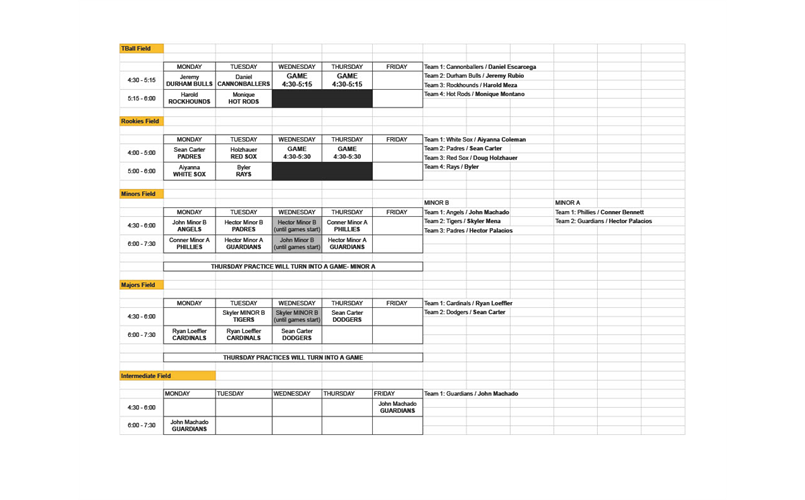 2025 Fall Practice Schedule