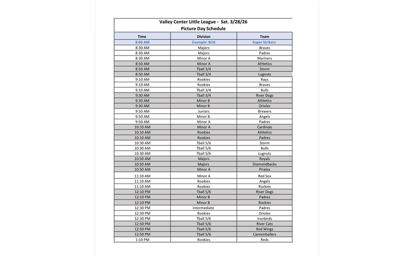 NEW Picture Day Schedule 3-28-26