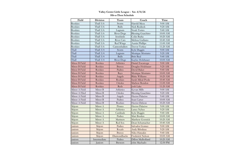2026 Hit-A-Thon Schedule